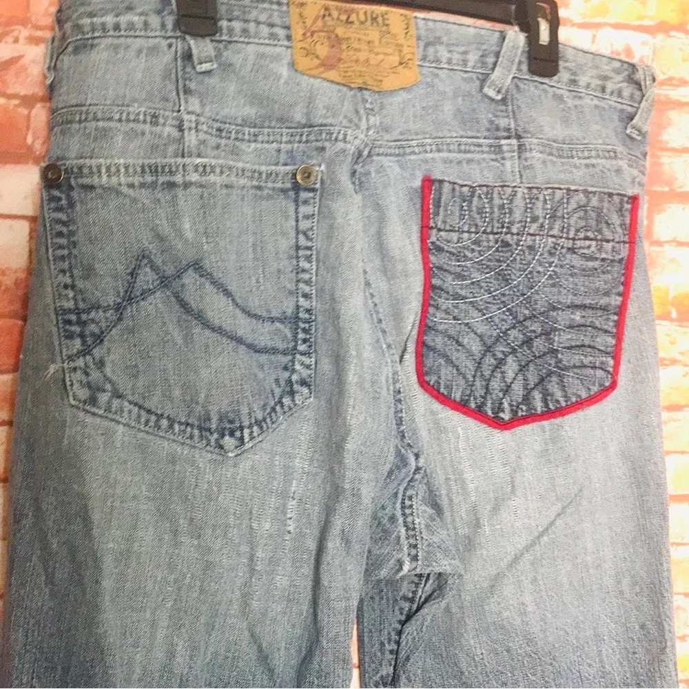 Vintage Azzure Distressed Mens High Rise Blue Jeans